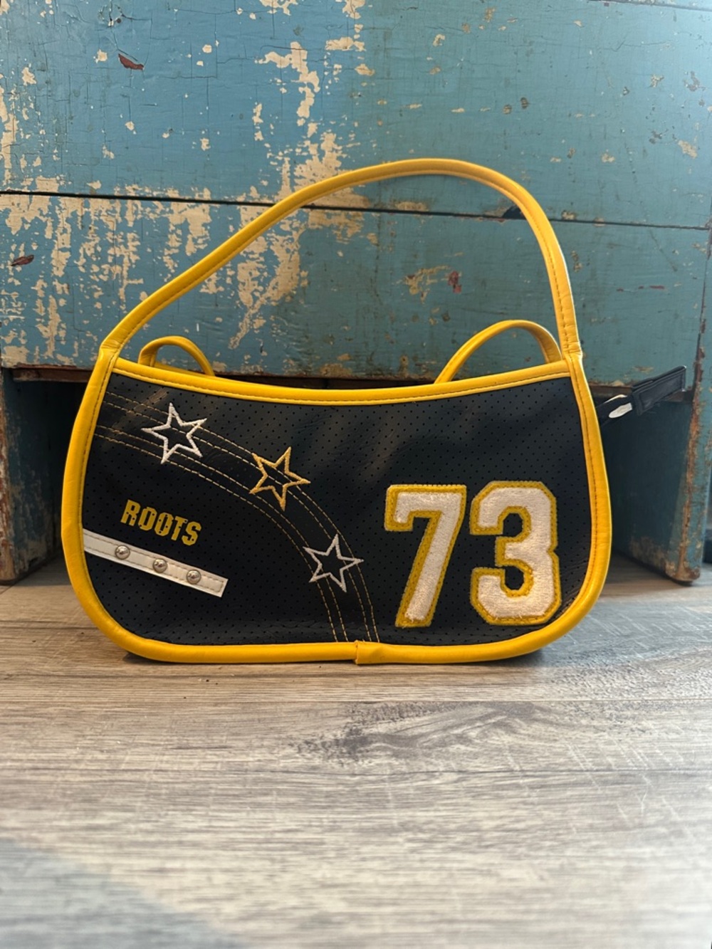 Vintage Roots navy blue and Yellow '73' Sporty Shoulder Bag